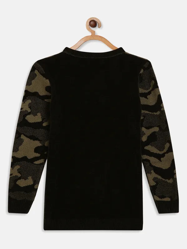 Boys Black Printed Pullover