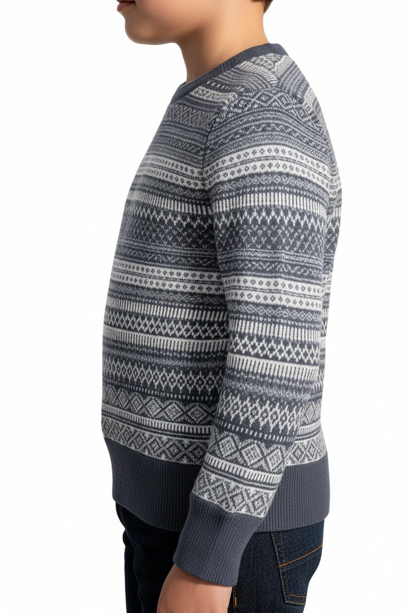 Boys Round Neck Striped Pullover Sweater