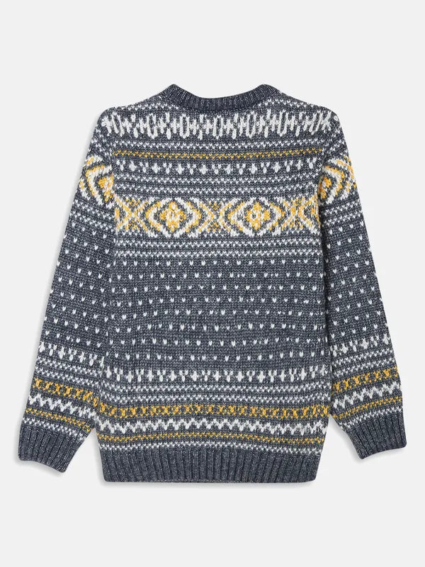 Octave Boys Charcoal Yellow Floral Self Design Pullover Sweater