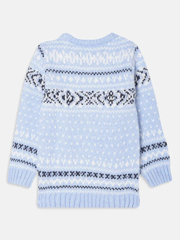 Octave Boys Blue White Acrylic Printed Pullover Sweater