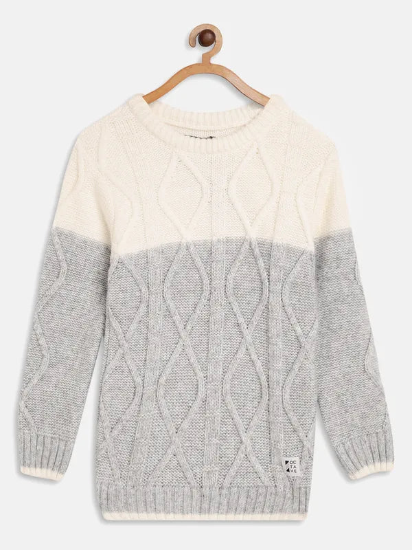 Octave Boys Grey Beige Cable Knit Pullover