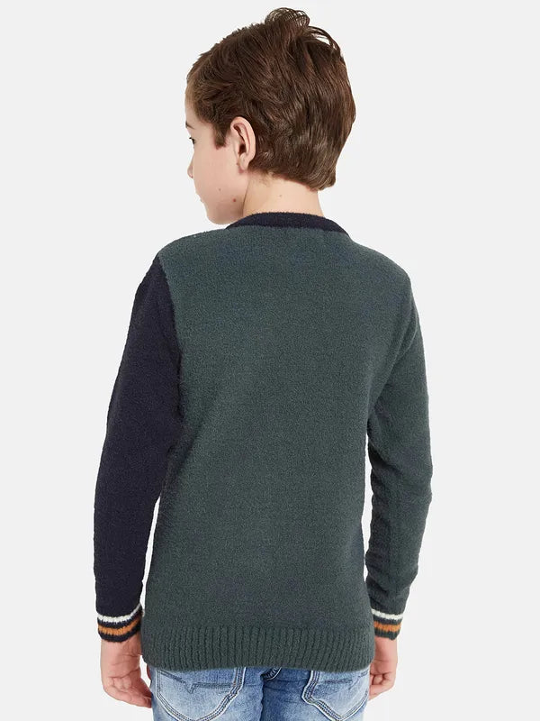 Octave Boys Green Brown Colourblocked Pullover