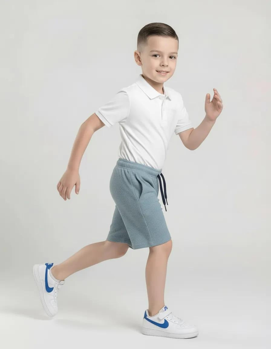 Boy Oxford Blue Solid Shorts