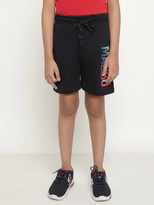 Octave Boys Typography Printed Mid Rise Knitted Cotton Sports Shorts