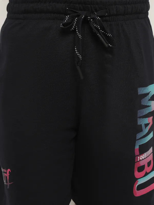Octave Boys Typography Printed Mid Rise Knitted Cotton Sports Shorts