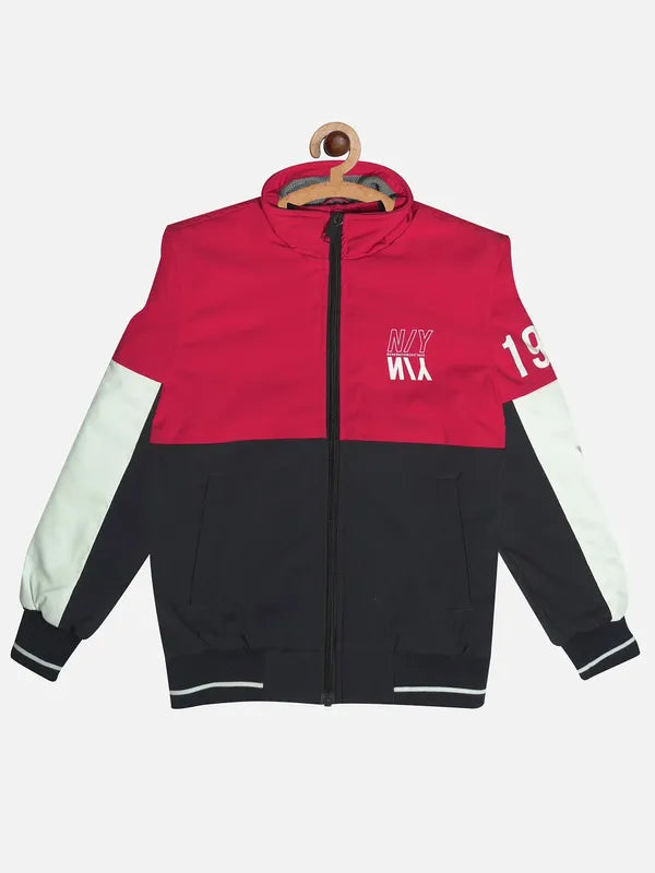 Boys Colourblocked Bomber With Patchwork Jacket