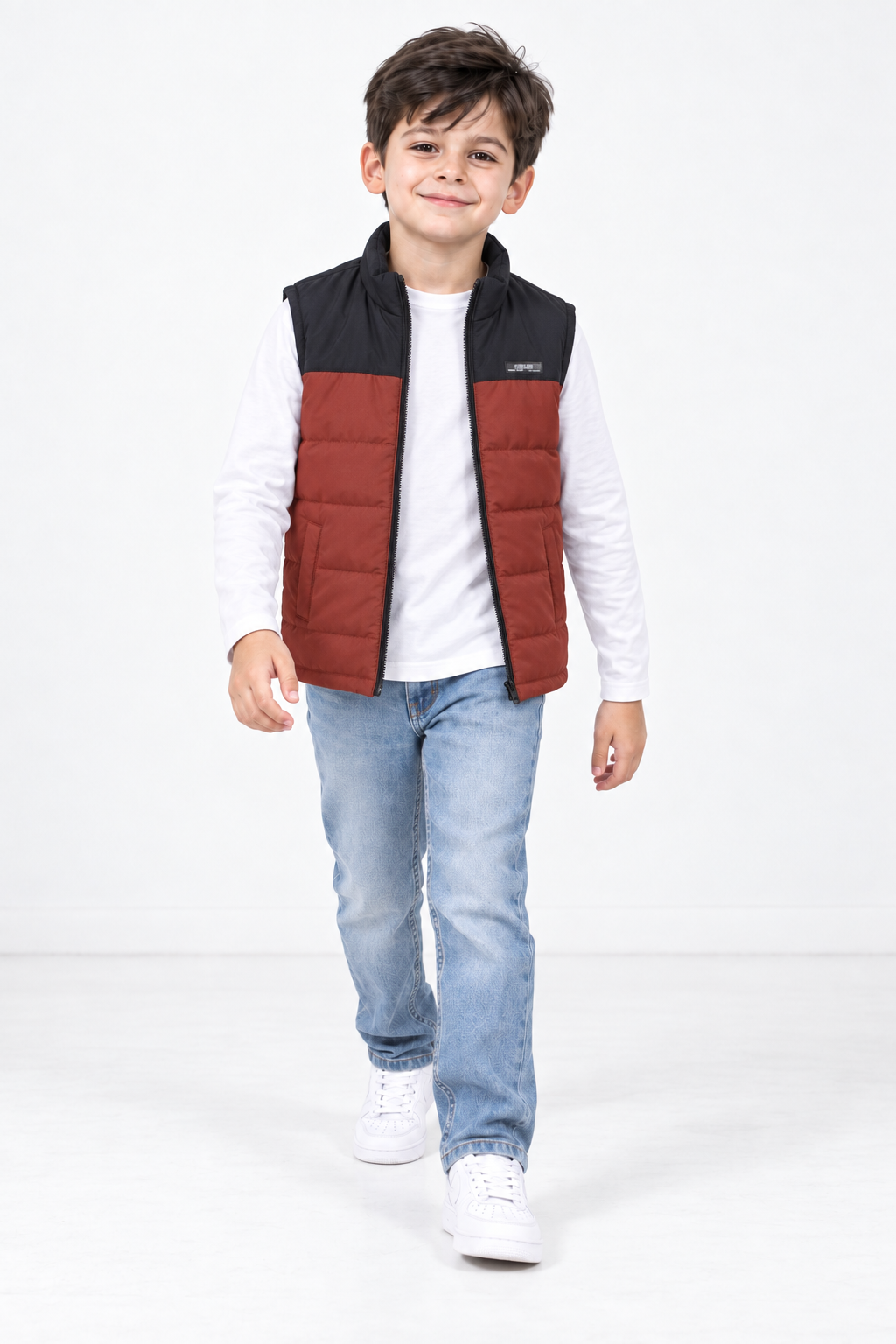 Junior Boys Colour-Block Woven Puffer Gilet – Regular Fit Full-Zip Sleeveless Jacket