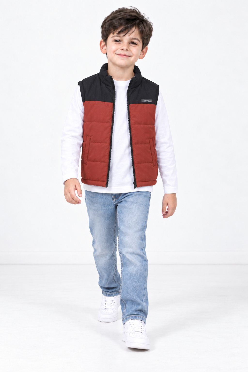 Junior Boys Colour-Block Woven Puffer Gilet – Regular Fit Full-Zip Sleeveless Jacket