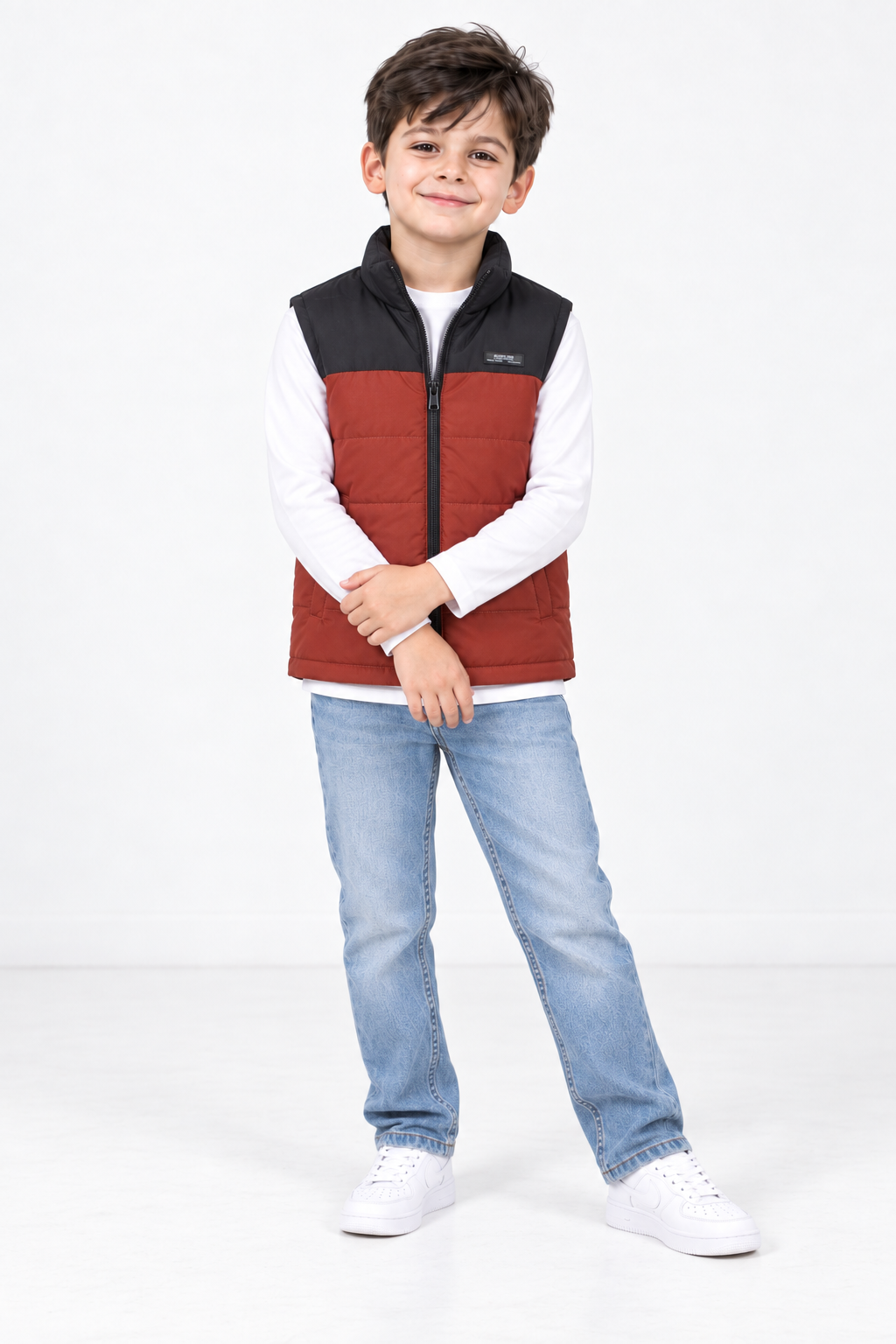 Junior Boys Colour-Block Woven Puffer Gilet – Regular Fit Full-Zip Sleeveless Jacket