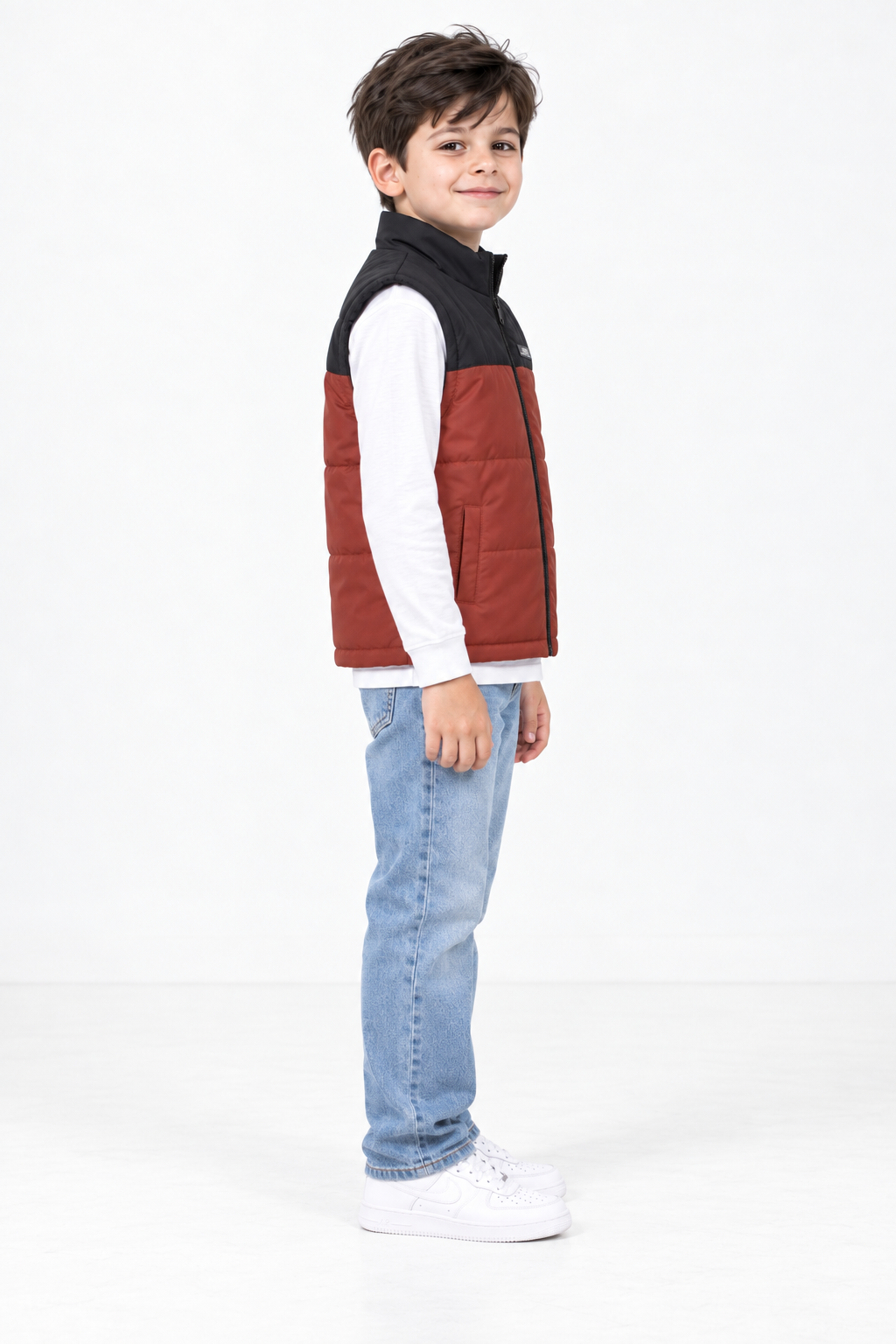 Junior Boys Colour-Block Woven Puffer Gilet – Regular Fit Full-Zip Sleeveless Jacket