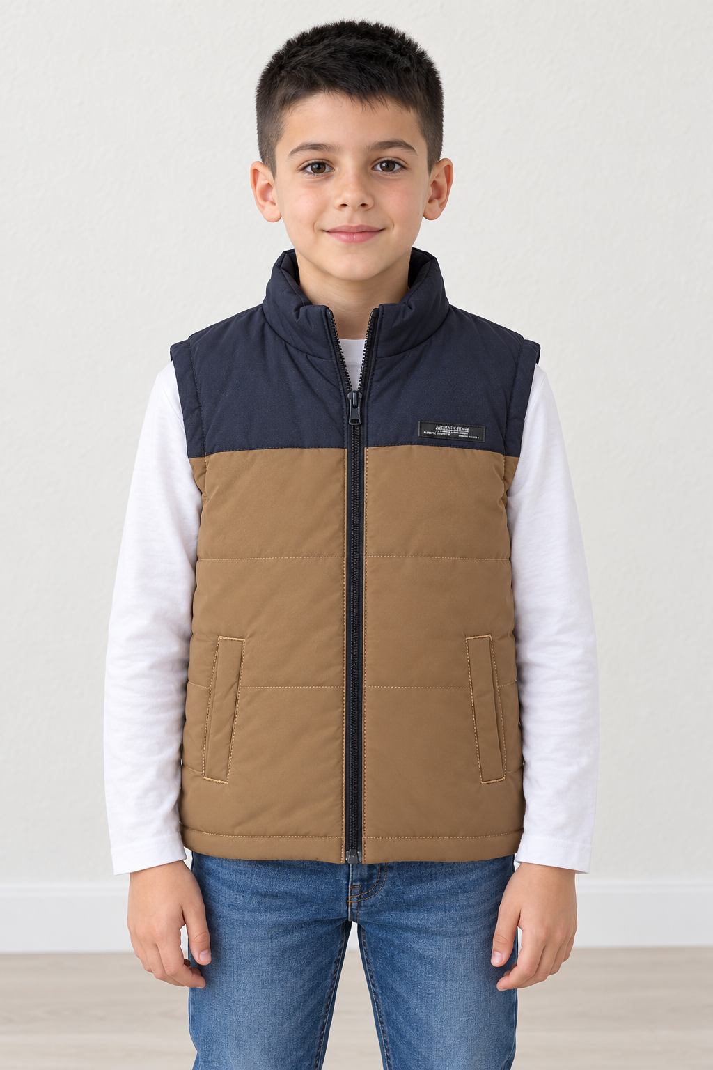 Junior Boys’ Woven Quilted Full-Zip Gilet – Navy