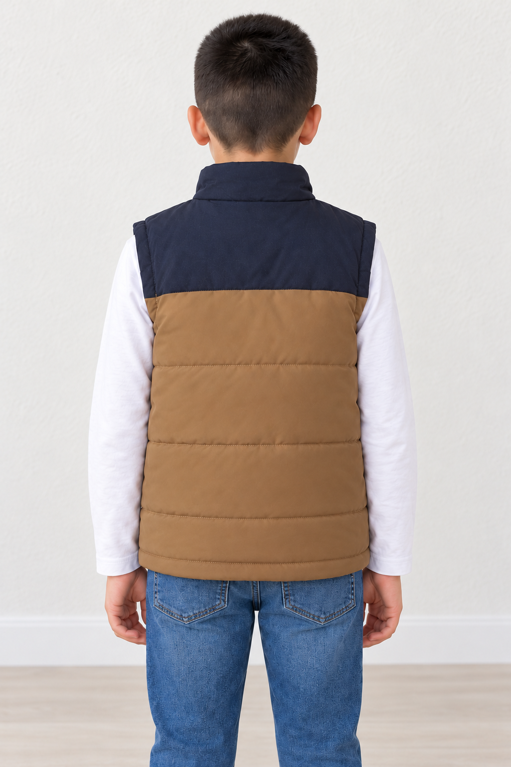 Junior Boys’ Woven Quilted Full-Zip Gilet – Navy
