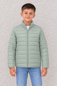 Junior Boy Mint & Stone Reversible Puffer Jacket – Quilted Woven Full-Zip Jacket