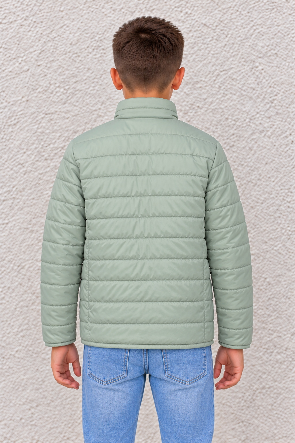 Junior Boy Mint & Stone Reversible Puffer Jacket – Quilted Woven Full-Zip Jacket