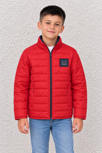 Junior Boy Red & Navy Reversible Puffer Jacket – Quilted Woven Jacket with Concealed Zip Pockets