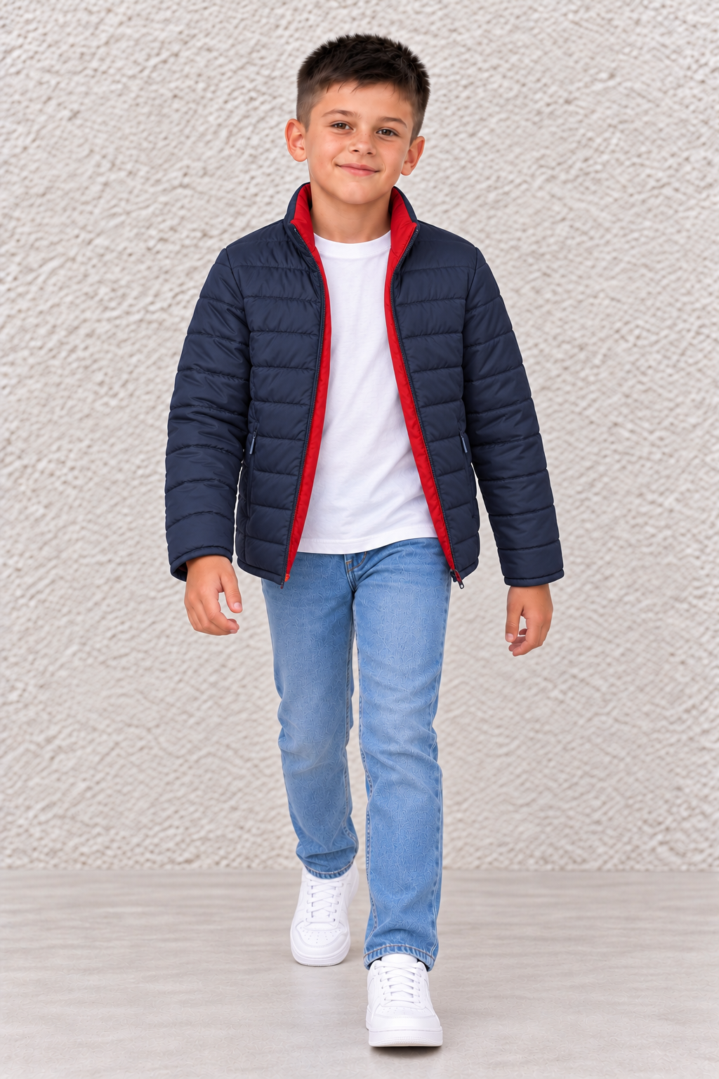 Junior Boy Red & Navy Reversible Puffer Jacket – Quilted Woven Jacket with Concealed Zip Pockets