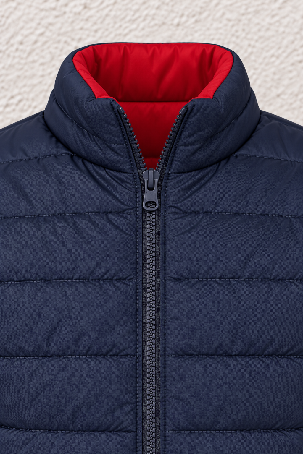 Junior Boy Red & Navy Reversible Puffer Jacket – Quilted Woven Jacket with Concealed Zip Pockets