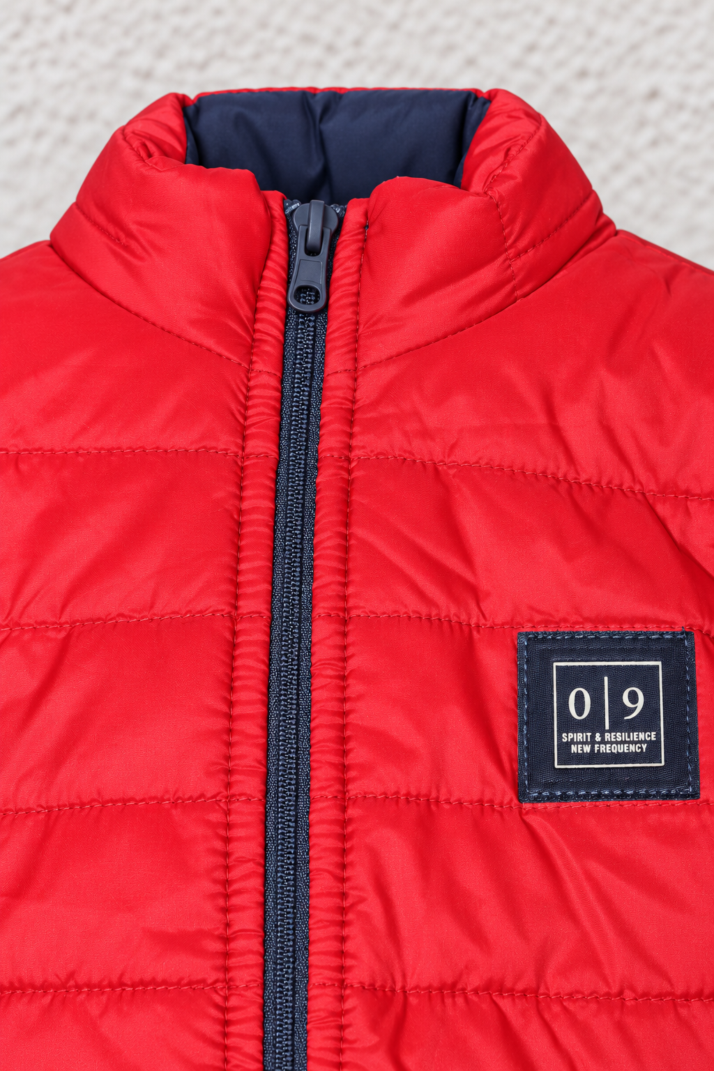 Junior Boy Red & Navy Reversible Puffer Jacket – Quilted Woven Jacket with Concealed Zip Pockets