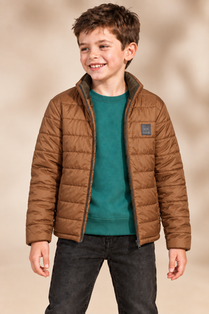 Junior Boys Woven Reversible Puffer Jacket – Regular Fit Full-Zip Quilted Winter Jacket
