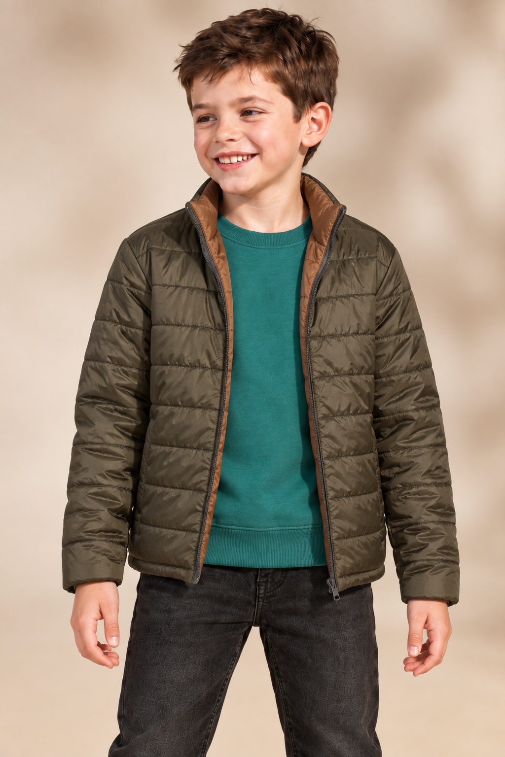 Junior Boys Woven Reversible Puffer Jacket – Regular Fit Full-Zip Quilted Winter Jacket
