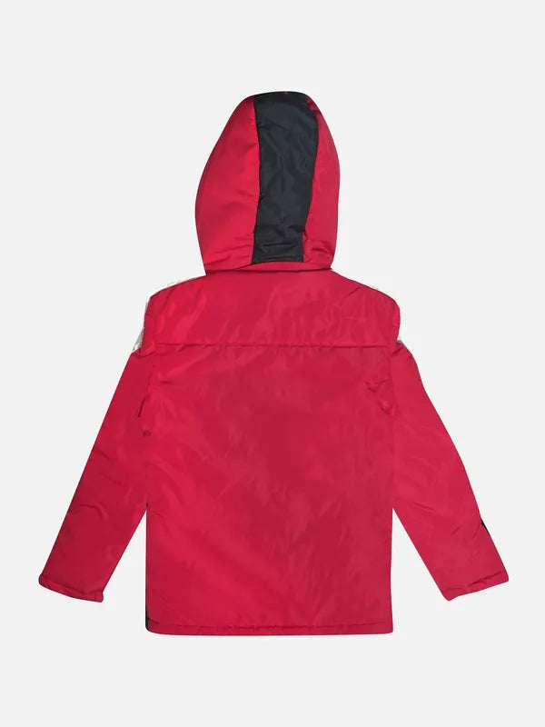 Boys Colourblocked Padded Jacket With Embroidered