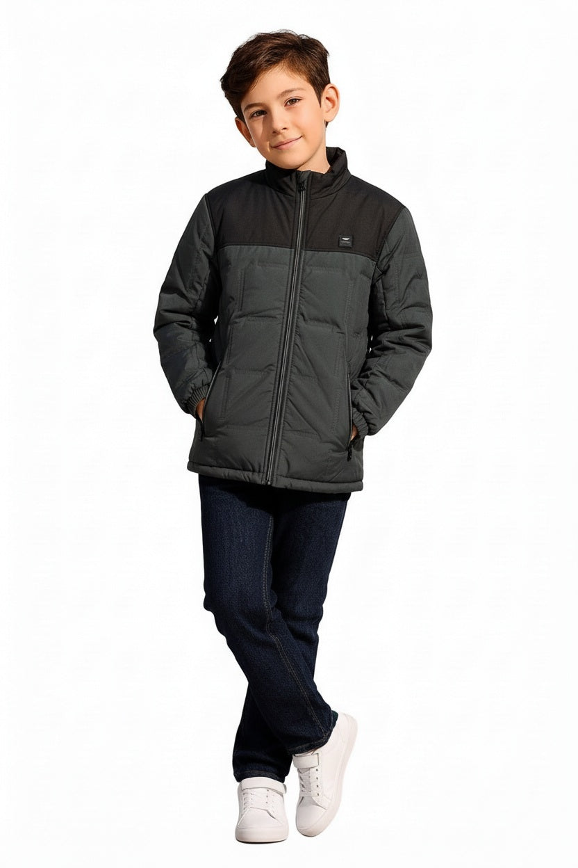 Boys Colourblocked Mandarin Neck Puffer Jacket