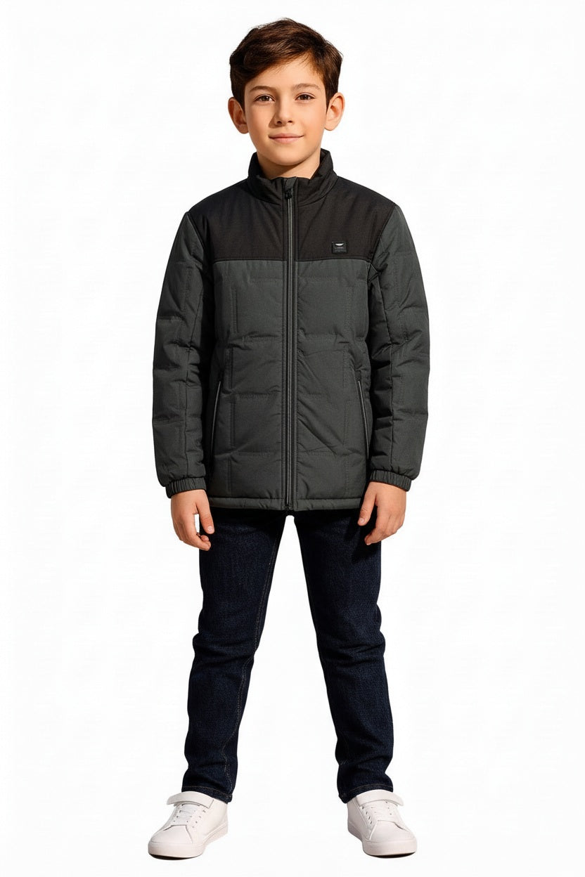 Boys Colourblocked Mandarin Neck Puffer Jacket