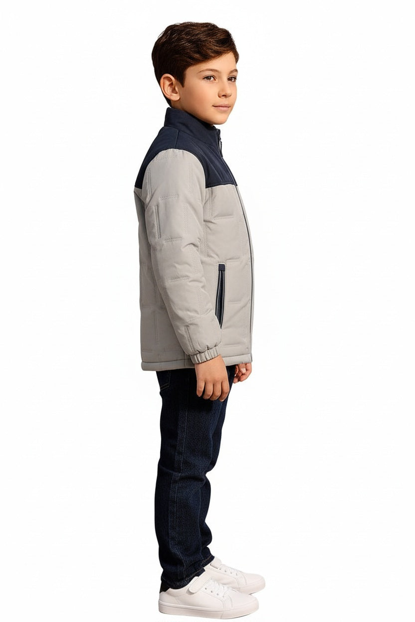 Boys Colourblocked Mandarin Neck Puffer Jacket