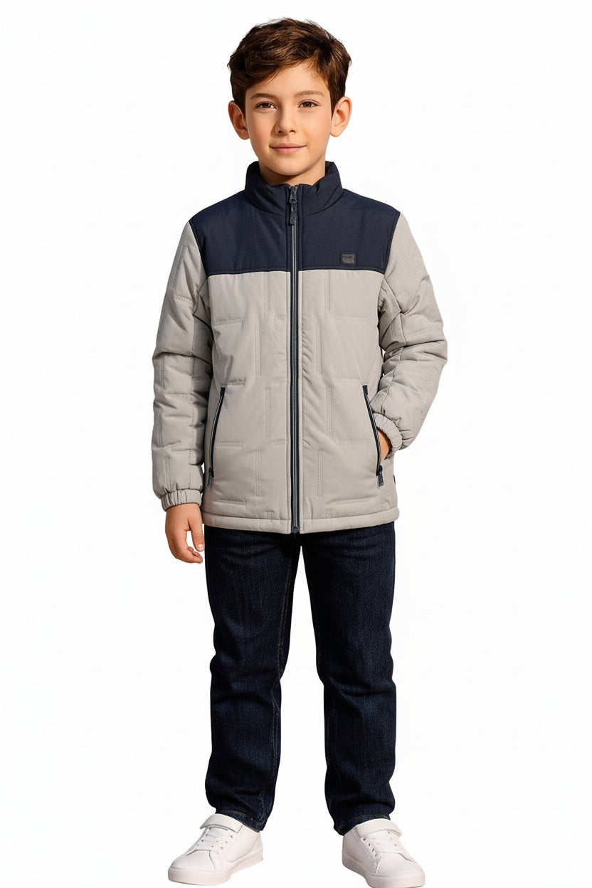 Boys Colourblocked Mandarin Neck Puffer Jacket