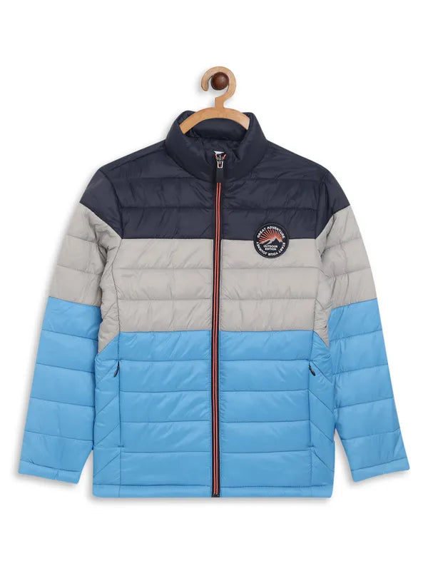 Octave Boys Navy Blue Colourblocked Padded Jacket With Patchwork