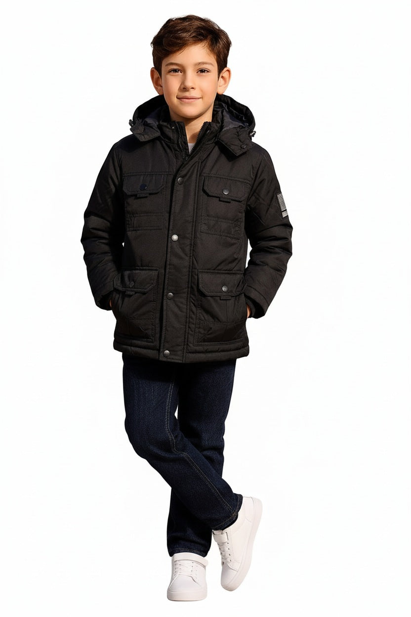 Boys Hooded Solid Puffer Jacket