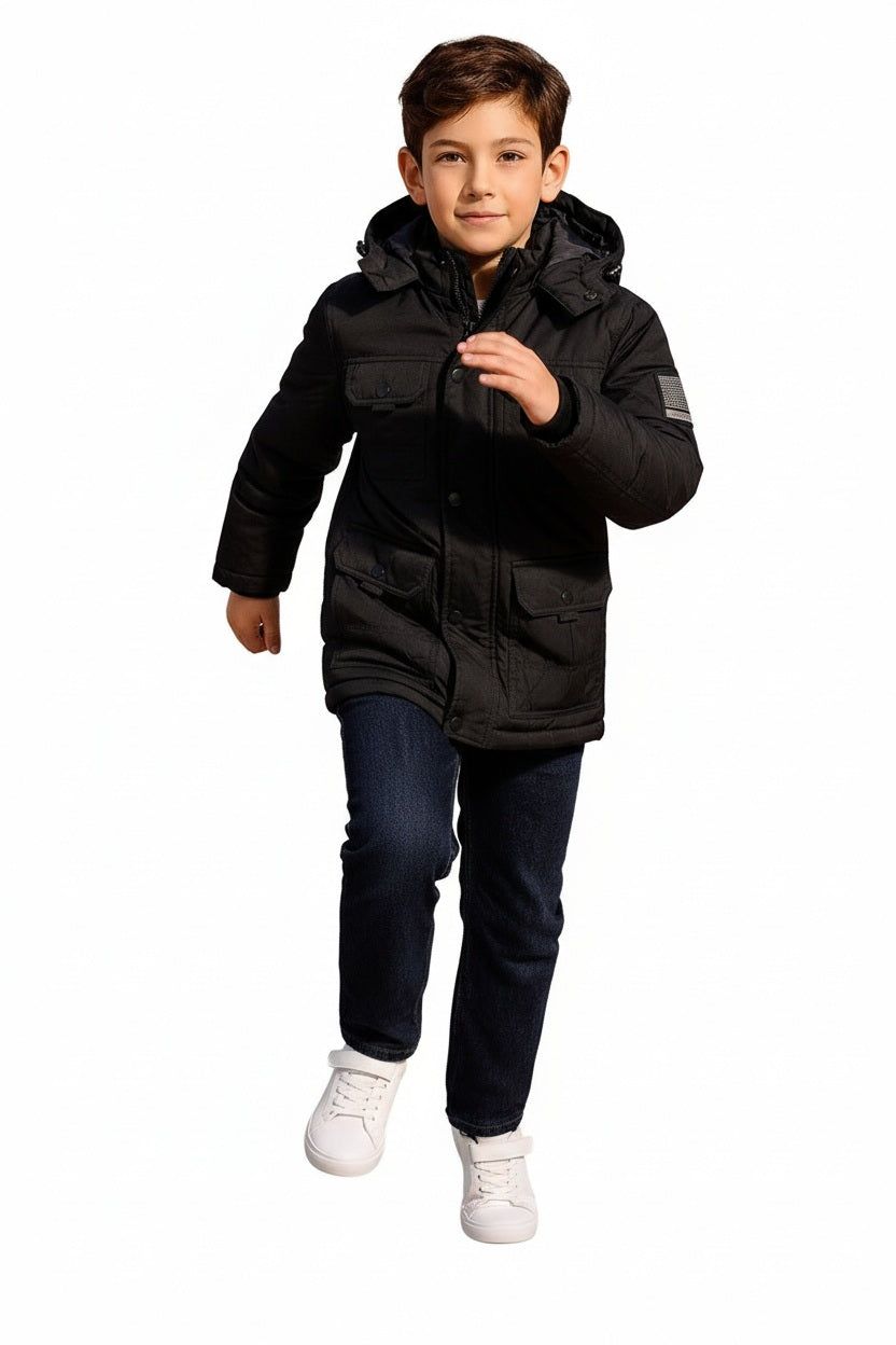 Boys Hooded Solid Puffer Jacket
