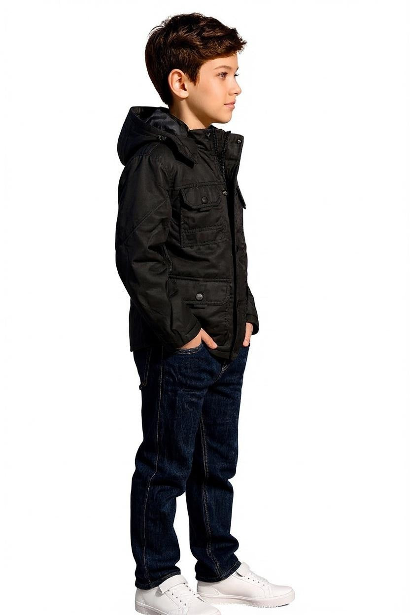 Boys Hooded Solid Puffer Jacket