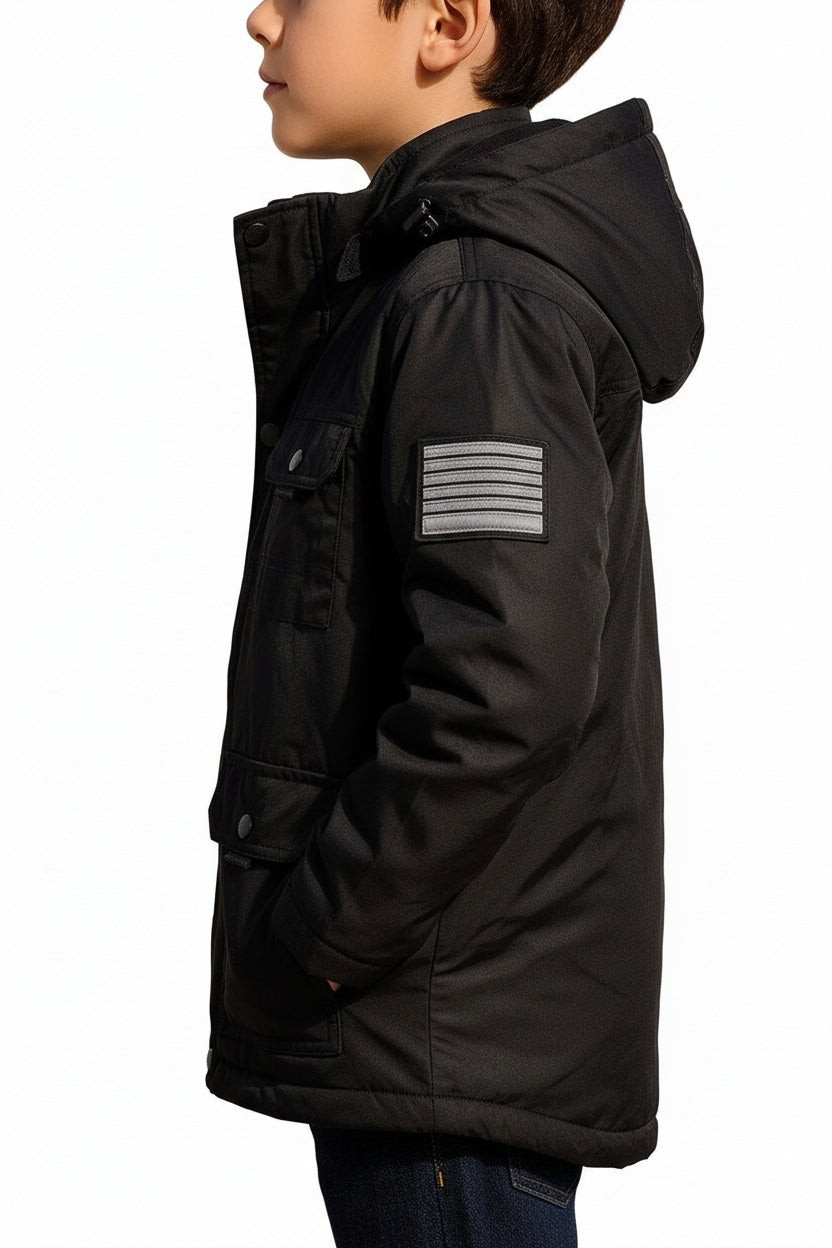 Boys Hooded Solid Puffer Jacket