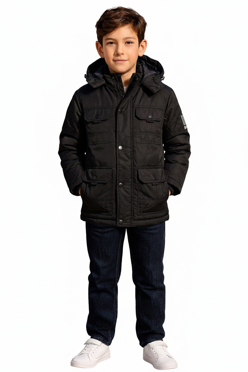 Boys Hooded Solid Puffer Jacket