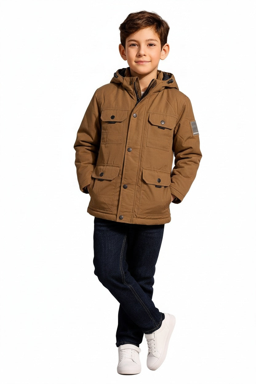 Boys Hooded Solid Puffer Jacket
