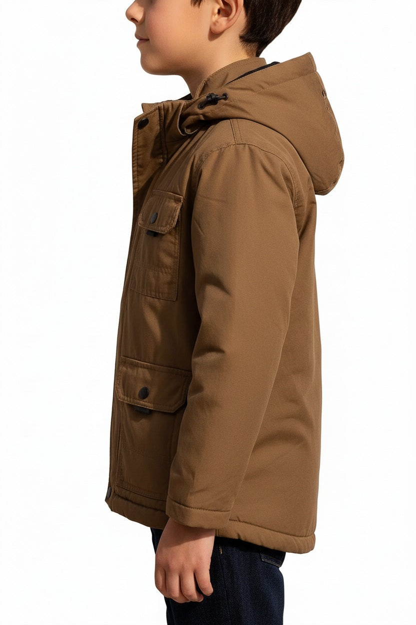 Boys Hooded Solid Puffer Jacket