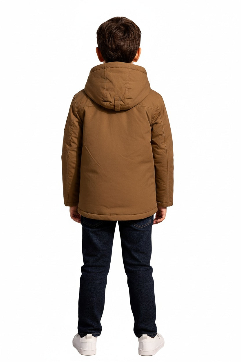 Boys Hooded Solid Puffer Jacket