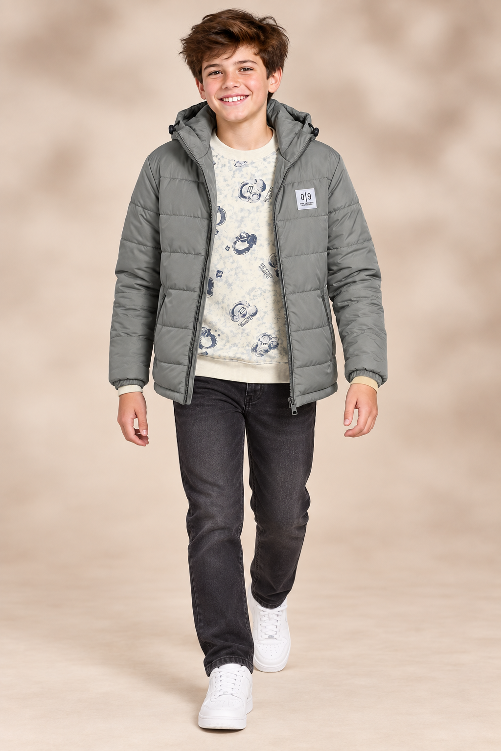 Junior Boys Woven Puffer Jacket – Regular Fit Hooded Full-Zip Quilted Winter Jacket