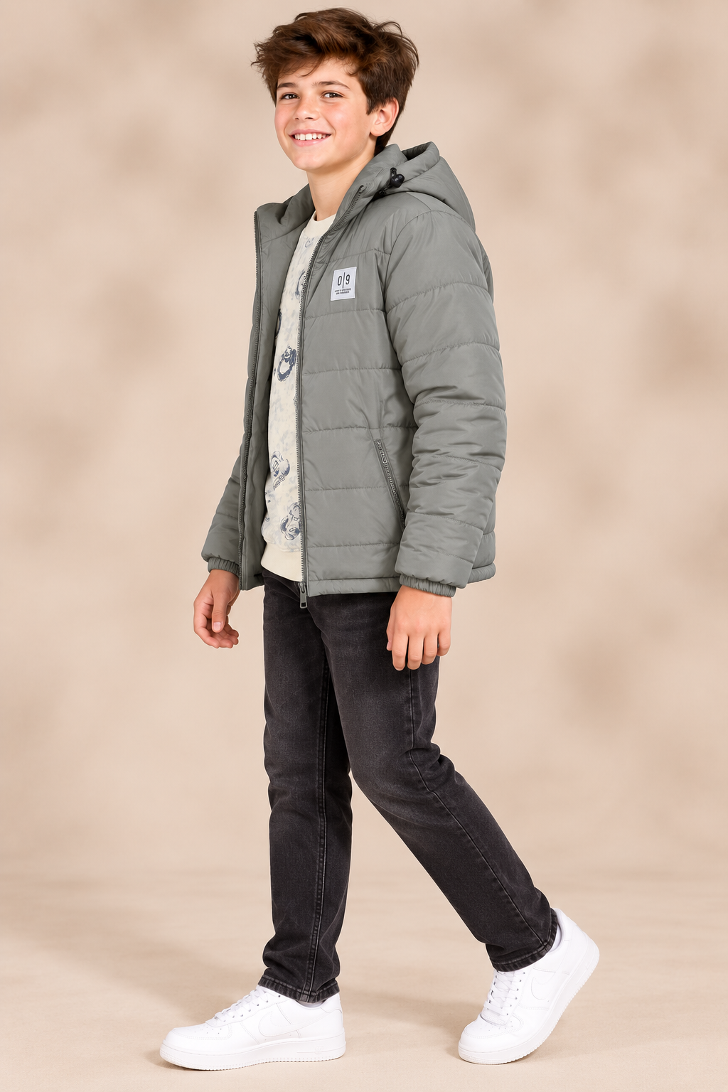 Junior Boys Woven Puffer Jacket – Regular Fit Hooded Full-Zip Quilted Winter Jacket