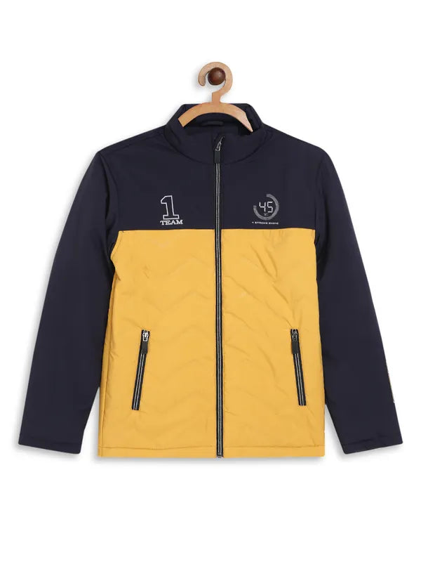 Octave Boys Mustard Yellow  Navy Blue Colourblocked Padded Jacket