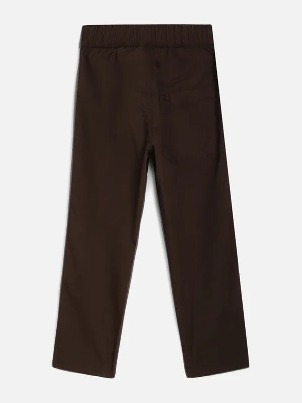 Octave Boys Olive Green Solid Cotton Track Pants With Side Stripe