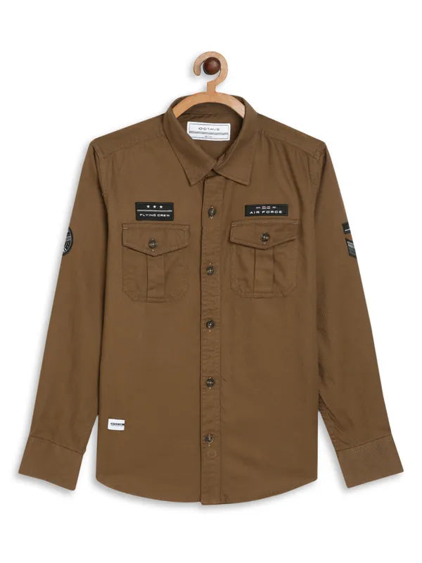 Octave Boys Khaki Solid Cotton Casual Shirt