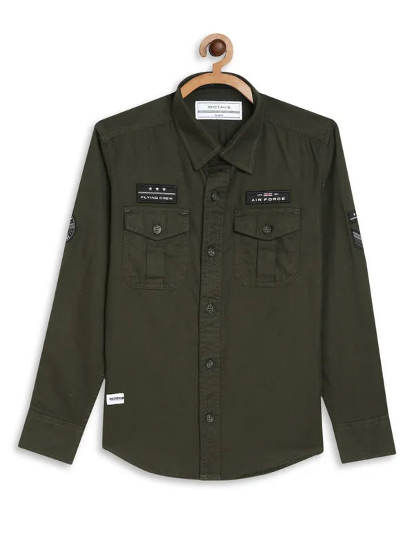 Octave Boys Olive Green Casual Shirt