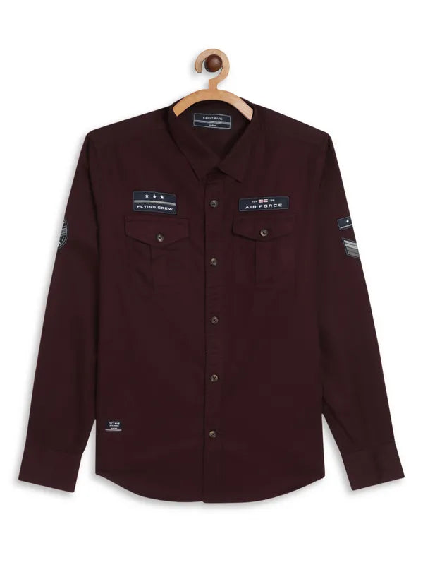 Octave Boys Maroon Solid Cotton Casual Shirt