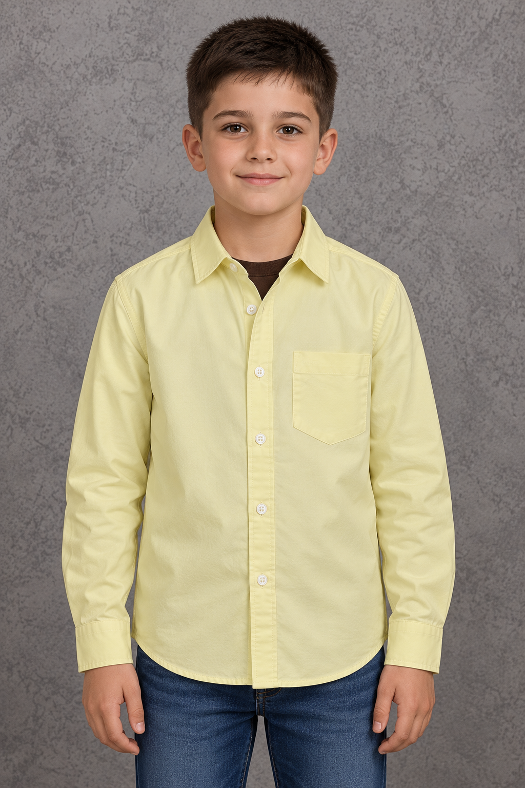 Junior Boy Lemon Oxford Shirt – Full Sleeve Button-Front Shirt with Chest Pocket