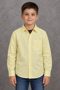 Junior Boy Lemon Oxford Shirt – Full Sleeve Button-Front Shirt with Chest Pocket