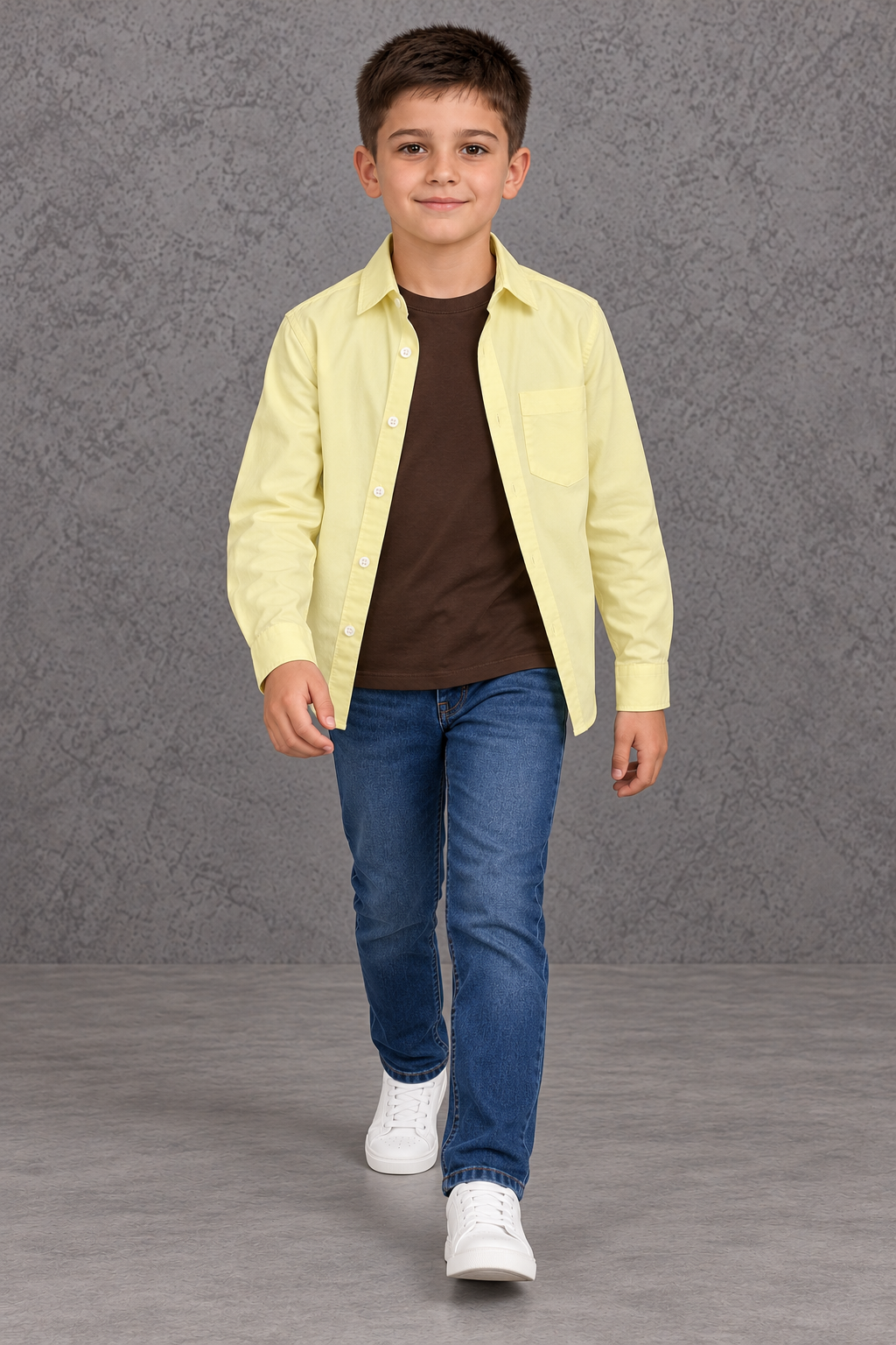 Junior Boy Lemon Oxford Shirt – Full Sleeve Button-Front Shirt with Chest Pocket