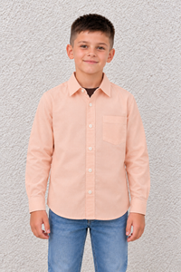 Junior Boy Orange Oxford Shirt – Full Sleeve Button-Front Shirt with Chest Pocket