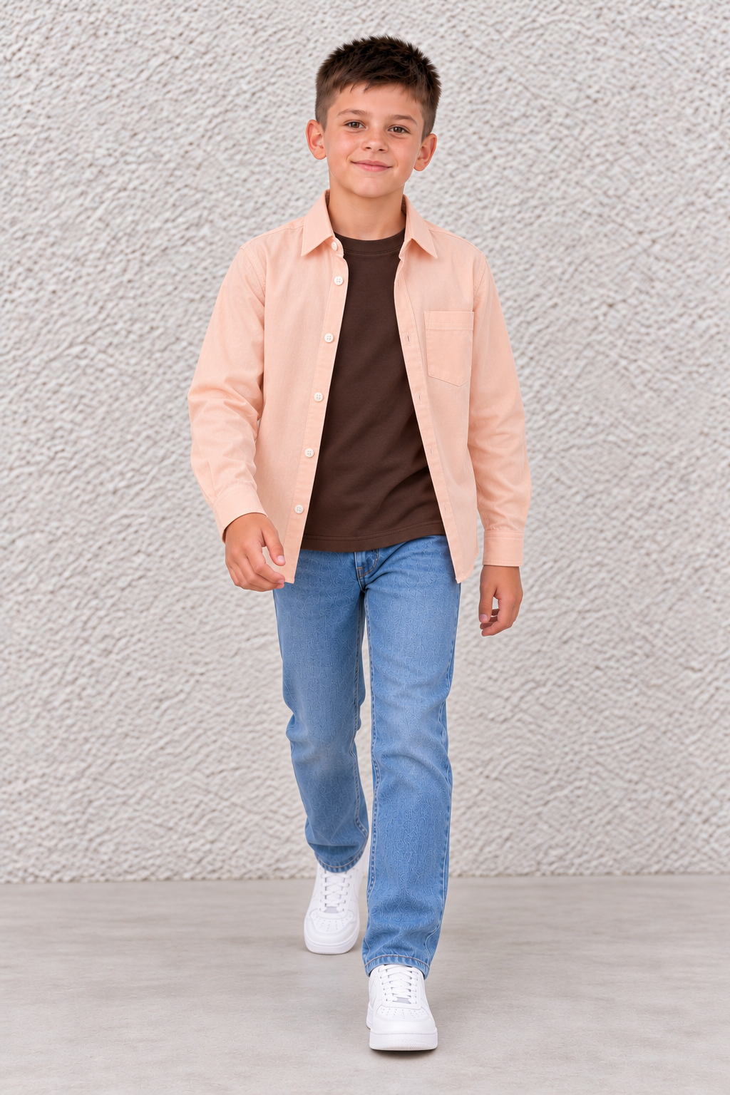 Junior Boy Orange Oxford Shirt – Full Sleeve Button-Front Shirt with Chest Pocket